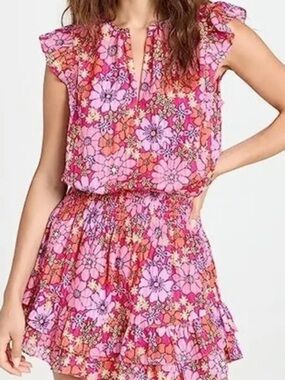 Ramy Brook Charlene Flutter Sleeve Mini Dress in a pink retro floral
